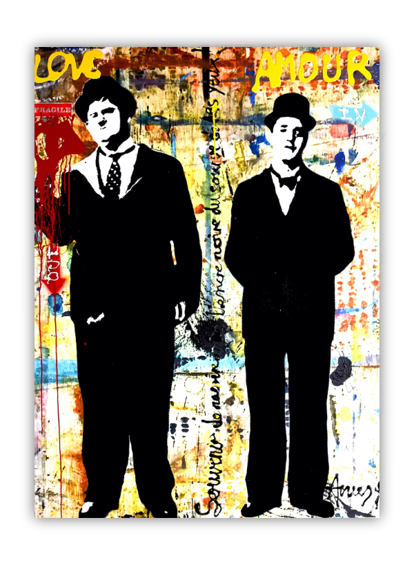 Tableau sur toile. Technique Mixte. Laurel et Hardy Pochoir et tag